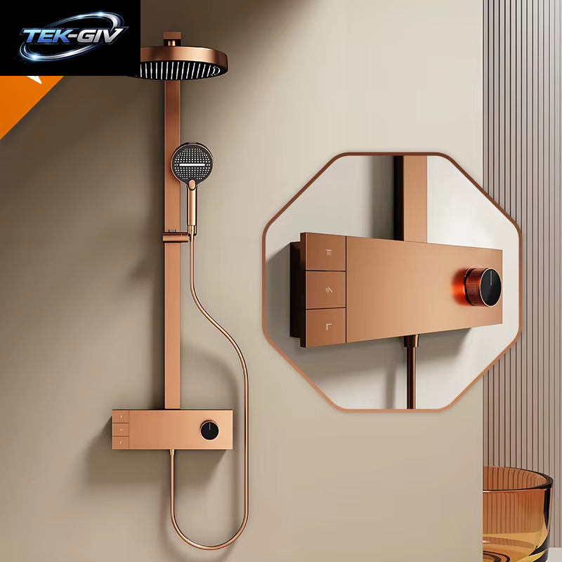 VGX Badezimmer-Duschsystem-Set Luxuriöses Gold-Duscharmatur-Set Messing-Regenduschkopf-Set Roségold-Duschmischer-Set