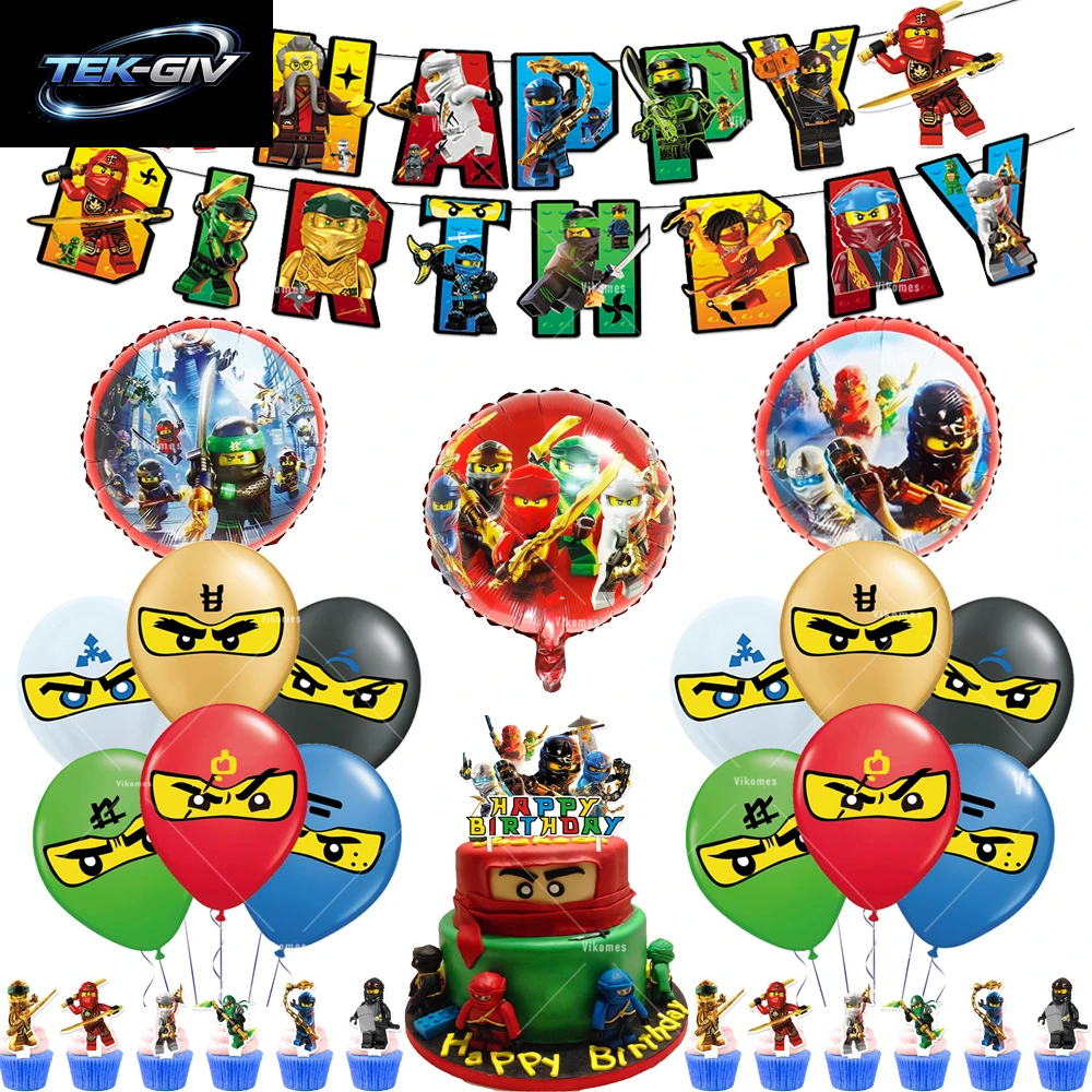 Ninjaed Go Thema Luftballons Geburtstag Party Dekoration Lieferungen Baby Dusche Legoed Latex Ballon Hintergrund Banner Kuchen Topper Jungen