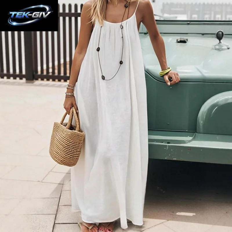 2026 Locker Sitzendes Spaghettiträgerkleid Für Damen – Lässiges Sommerkleid Für Zuhause, Einfarbig, Für Den Urlaub, Coole Homewear