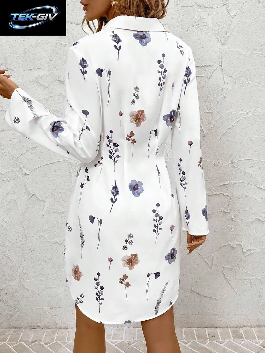 Sommerurlaubs-Outfits Für Damen, Herbst/Winter, Modisch, Vielseitig, Für Pendler, Blumendruck, Hemdkleid, Herbstkleidung Für Damen, Kleid, S