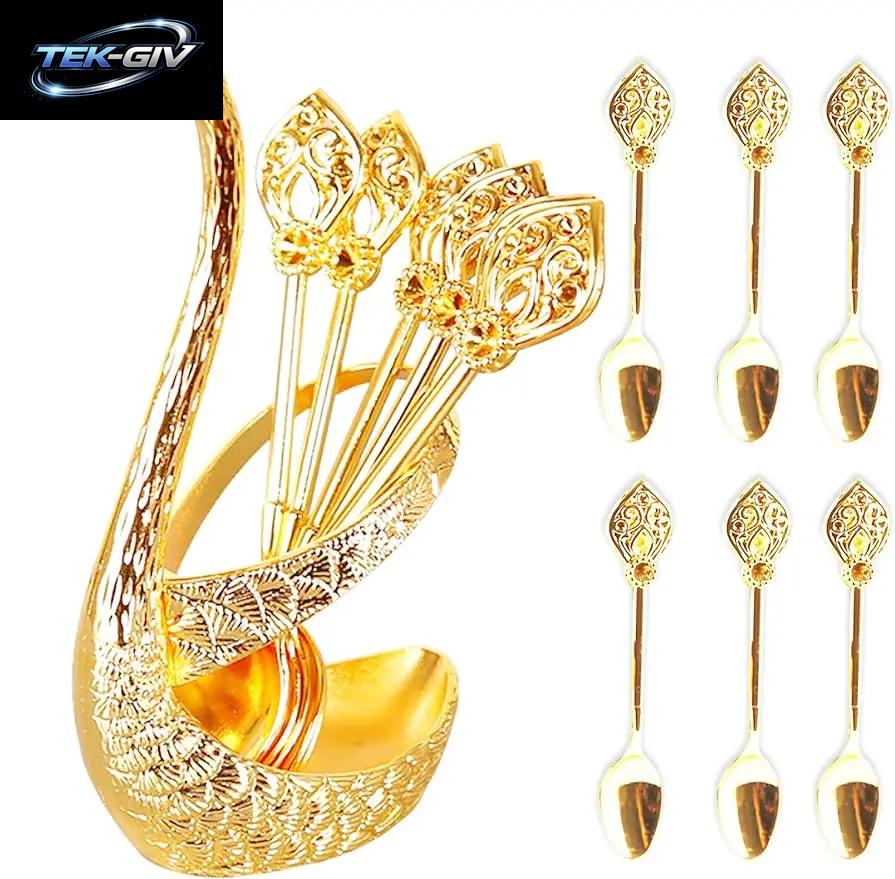 Eiscreme-Kuchen, Kaffee, Tee, Rührlöffel, Dessert, Schwanenhalter, Besteck, Löffel-Set, Besteck, Küchengeschirr, 1 Set Mit 7 Stück
