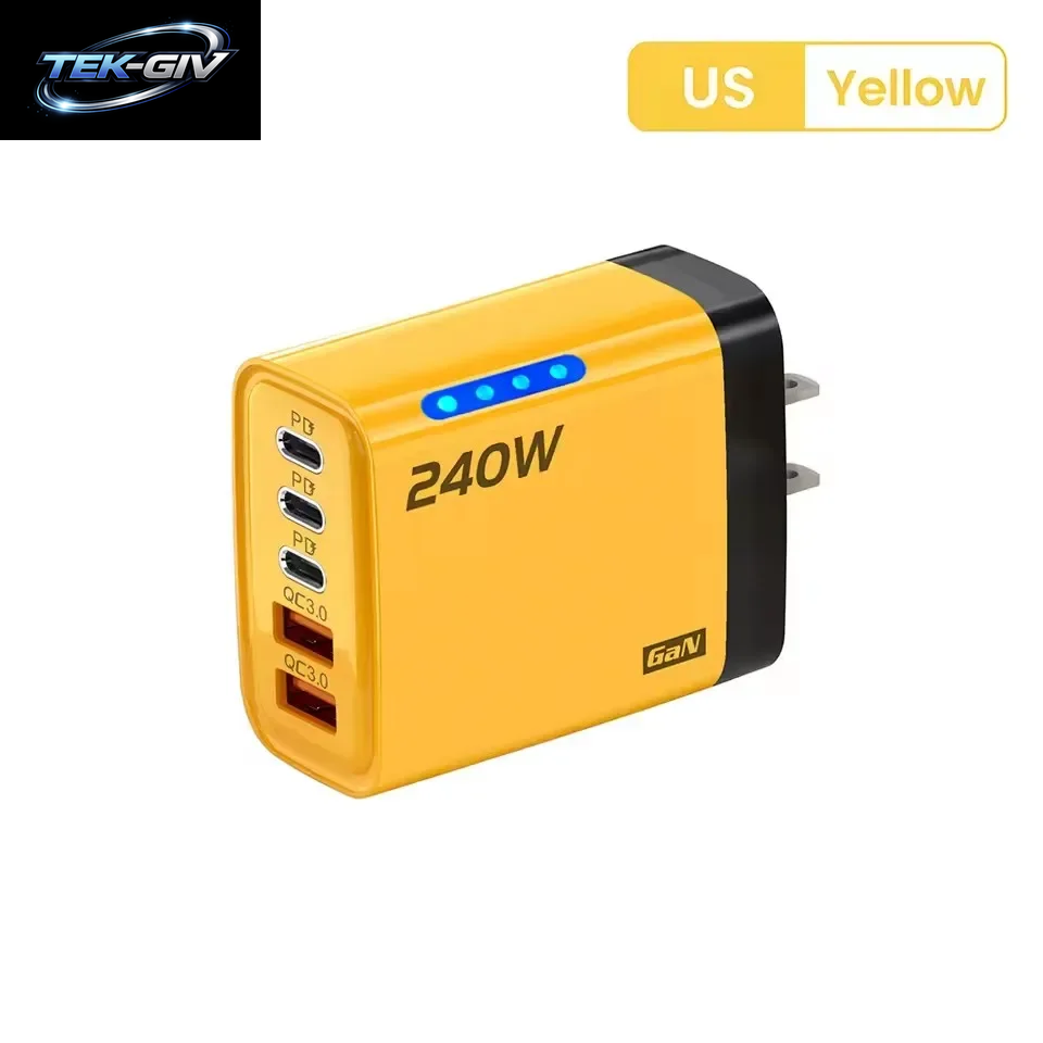 240W Gan-Schnellladegerät Mit Led-Licht 5-In-1 2Usb+3Type-C Multi-Port-Handy-Ladegerät Für Iphone 15-17 Serie Samsung Huawei Xiaomi 15