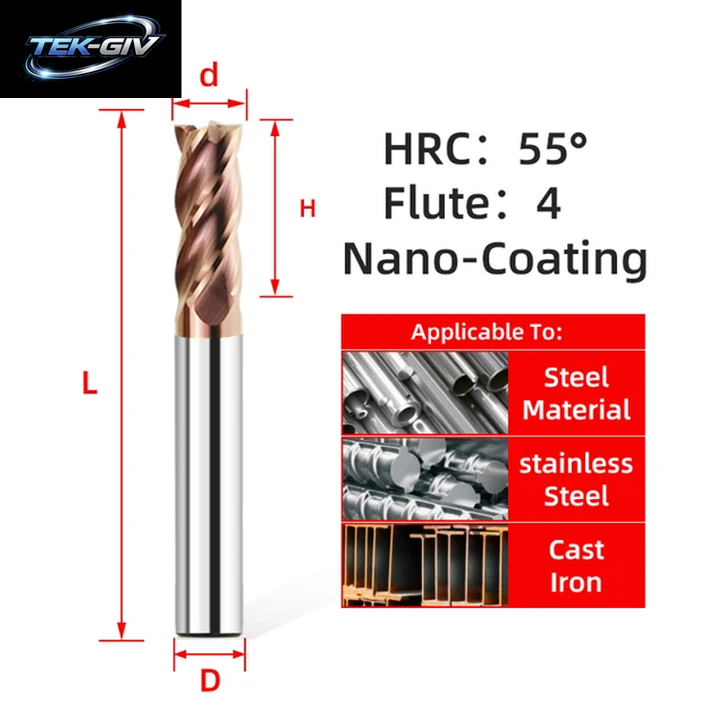 TOOLEYE HRC55 CNC Fräser Hartmetall-Schaftfräser 4 Flöten Maschine Cutter Werkzeuge Für Metall 3 5 6 8 Schaft Wolfram Stahl Schaftfräser