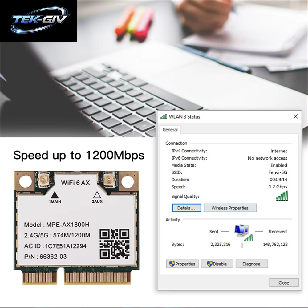 Wi-Fi 6 Mt792 Dualband Wifi 6 Bluetooth 5,2 Karte Für Mini-Pcie-Adapter Wlan-Adapter 2,4G/5Ghz Für Laptop/Pc