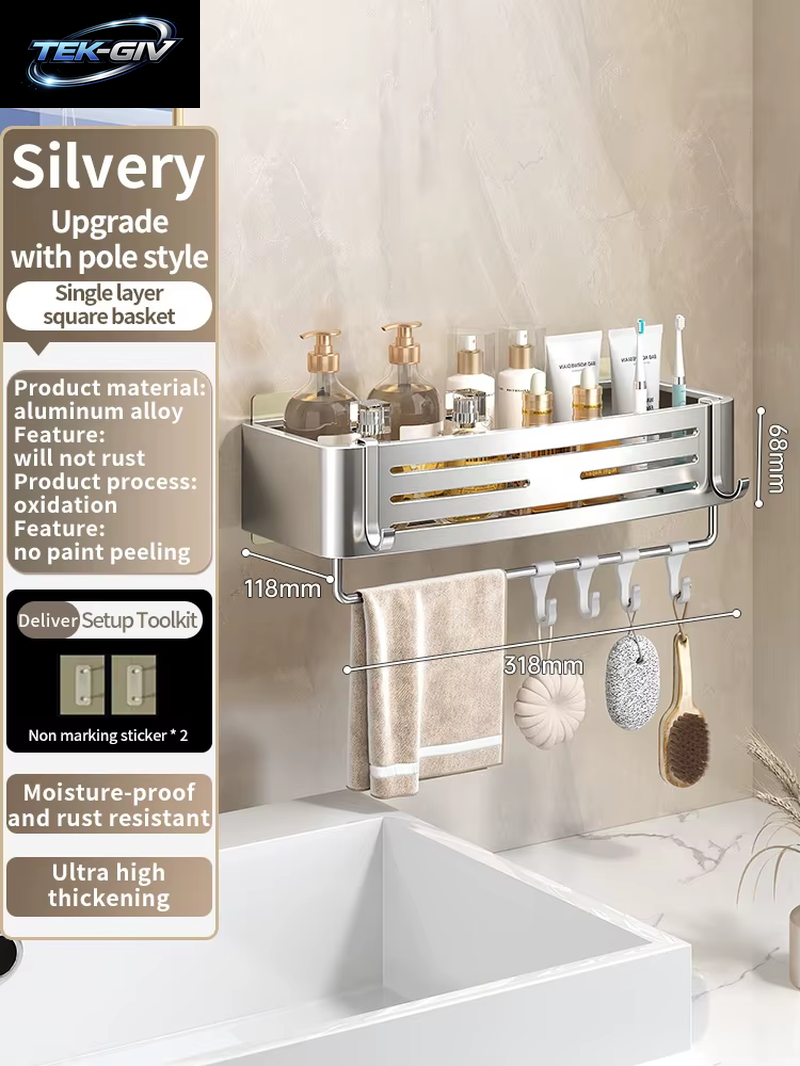Keine Notwendigkeit, Wand Zu Bohren Für Die Installation, Badezimmerregal Aus Aluminium, Shampoo-Regal, Aufbewahrungshalter, Küchen-Organizer, Wandregal