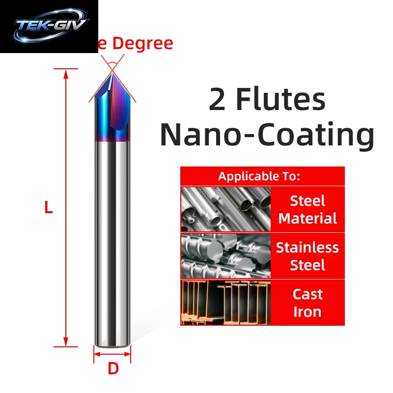 TOOLEYE Hartmetall-Fasenfräser 60 90 120 ° Wolframstahl-Cnc-Fräser, 2 Und 3 Nuten, Anfasmühle, Metallschneider, Schaftfräser