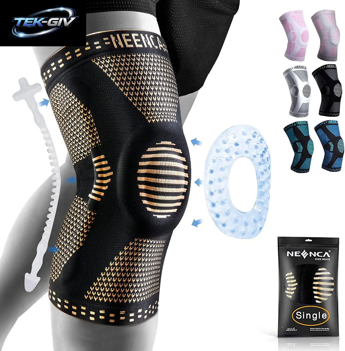 NEENCA Kupfer-Kniebandage, Kniestütze Mit Patella-Gel-Pad Und Seitenstabilisatoren Für Knieschmerzen, Sport, Arthritis, ACL, Linderung Von Gelenkschmerzen