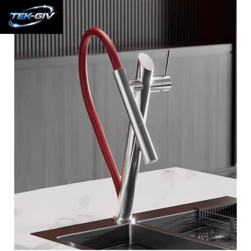 Edelstahl Schwarz Und Rot Magnetische Küche Wasserhahn Gemüse Becken Waschbecken Wasserhahn Ziehen Universal Rotierenden Wasserhahn