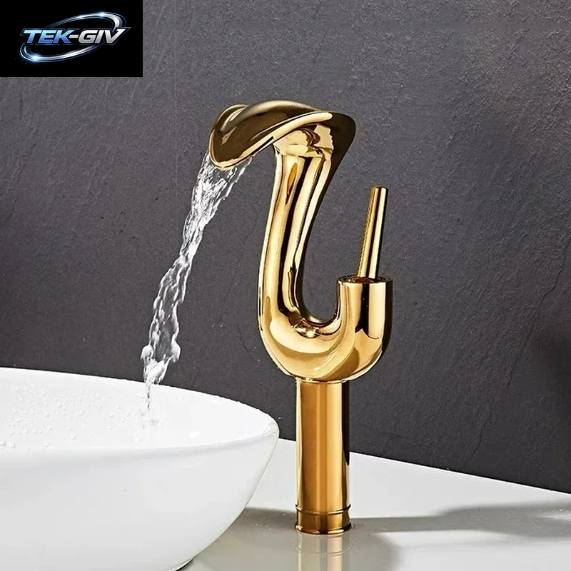 Weißer Cobra-Design Badezimmer-Waschtischhahn – Wasserfall-Mischbatterie Mit Kalt- Und Warmwasser-Keramikventil, Wassersparend, Weiß