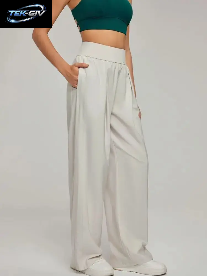 Damen Weite Hose Mit Hoher Taille, Locker Sitzende Sommerhose, Atmungsaktive Yogahose, Drapierte Fitness- Und Lounge-Kleidung