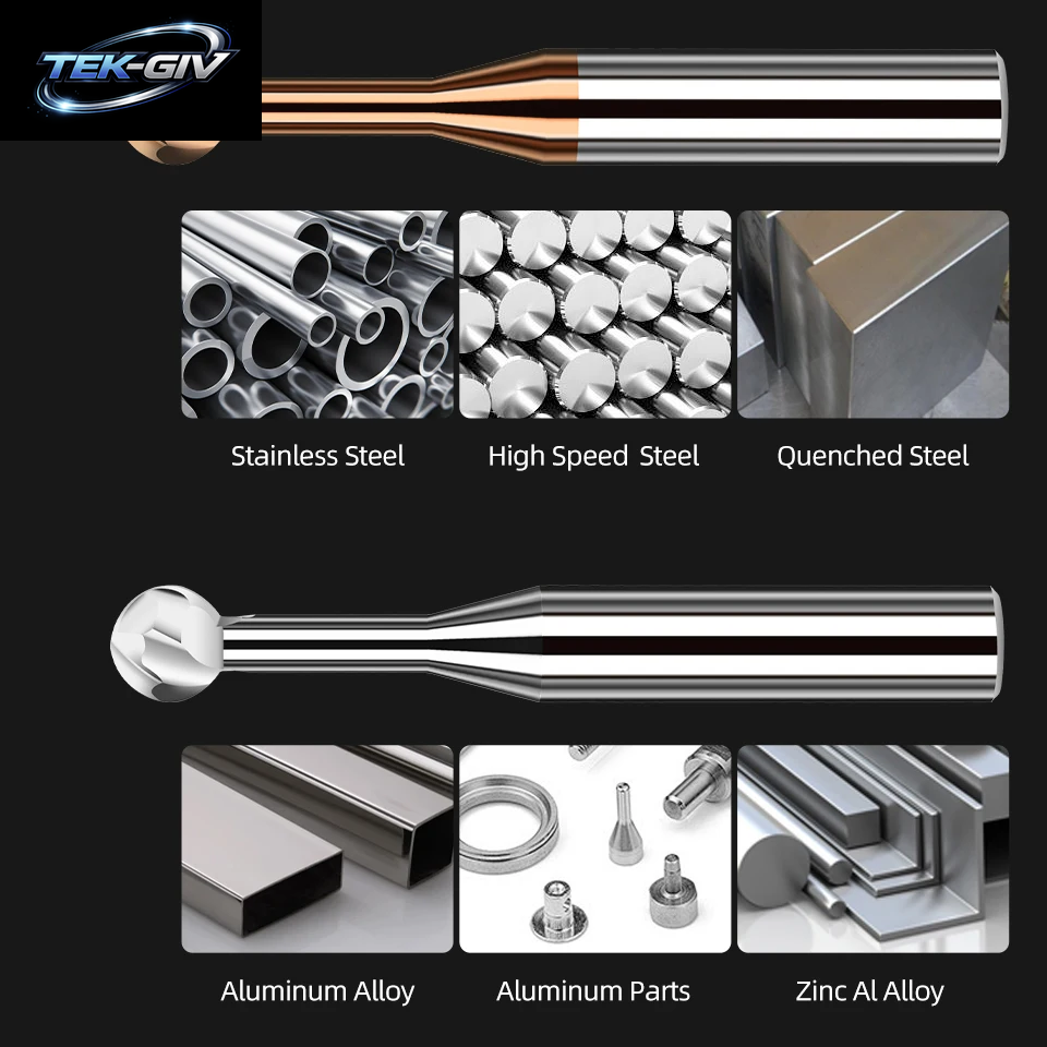 TOOLEYE Hartmetall Lollipop Kugelkopffräser Abgerundete T-Schaftfräser Wolframstahl Cnc-Fräser Cnc-Werkzeuge Für Die Metallbearbeitung