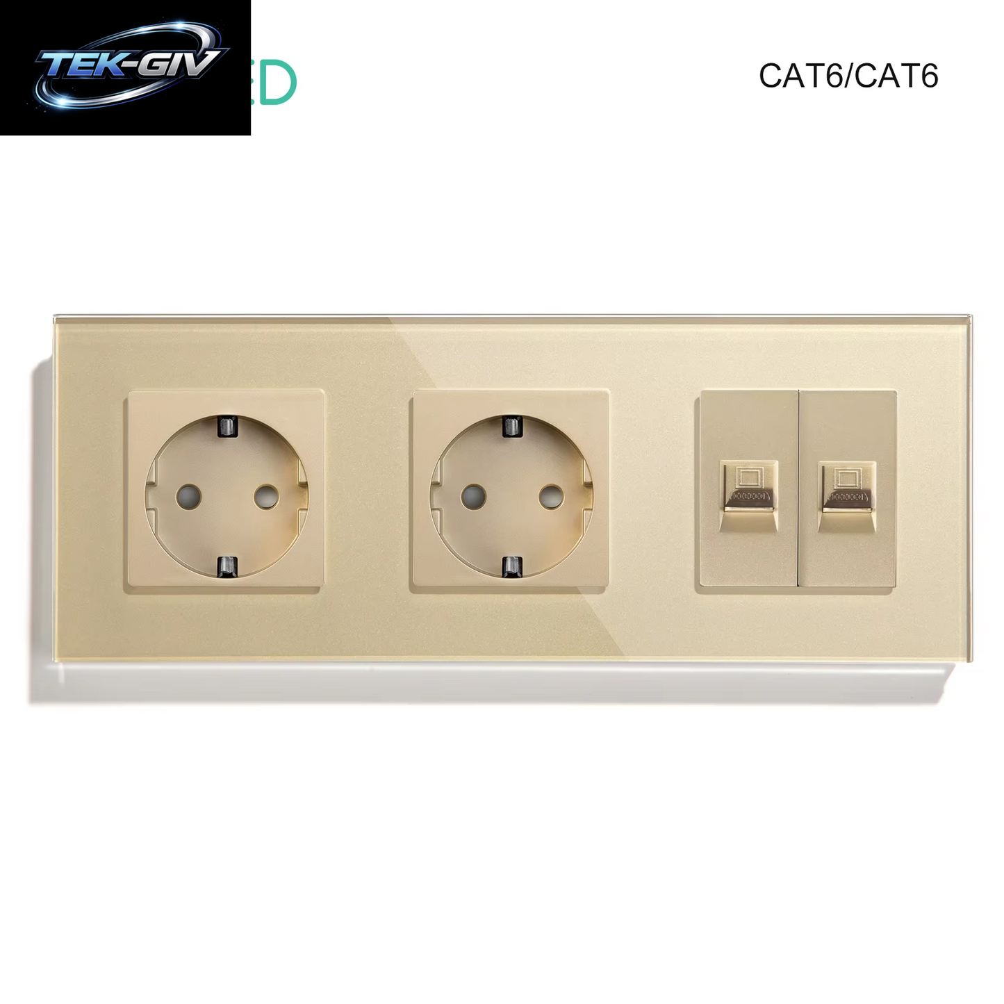 BSEED Dual Internet Steckdosen CAT6 Steckdose EU Steckdosen plus Netzwerk PC Daten Computer Anschluss Steckdosen Glas Panel