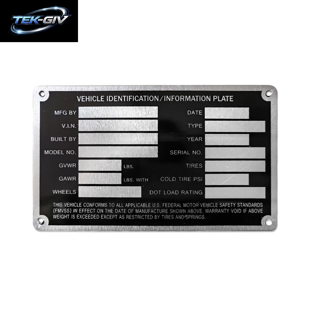 Heavy Duty Aluminium Blank Trailer Truck Equipment Rahmenplatte Serielles Modell ID Tag GVWR Pulverbeschichtetes Finish RV Teile Zubehör