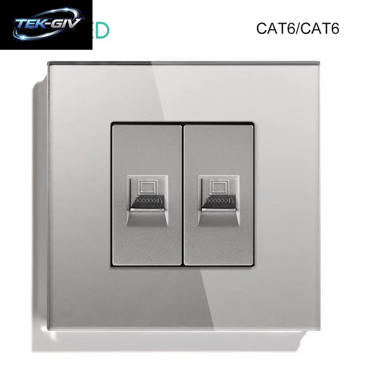 BSEED Dual Internet Steckdosen CAT6 Steckdose EU Steckdosen plus Netzwerk PC Daten Computer Anschluss Steckdosen Glas Panel