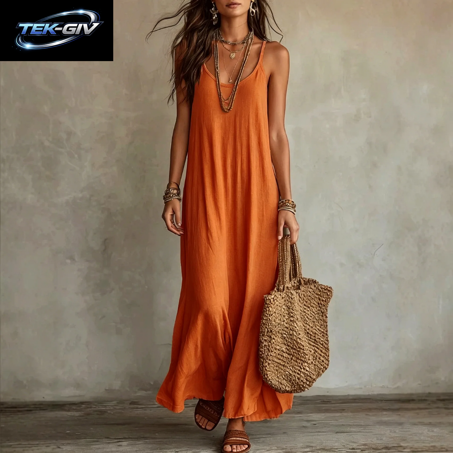 Rückenfreie Cami-Kleider Sommer Damen Boho-Kleid Spaghetti-Träger Ärmellos Lässiges Maxikleid Langes Sommerkleid Urlaubs-Strandkleidung