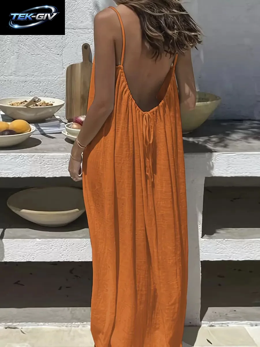 2026 Locker Sitzendes Spaghettiträgerkleid Für Damen – Lässiges Sommerkleid Für Zuhause, Einfarbig, Für Den Urlaub, Coole Homewear