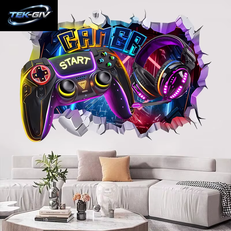 3D Broken Wall Hole Art Gamer Gamepad Vinyl Wandaufkleber Für Zuhause Kinderzimmer Junge Schlafzimmer Play Zone Dekoration Videospiel Poster