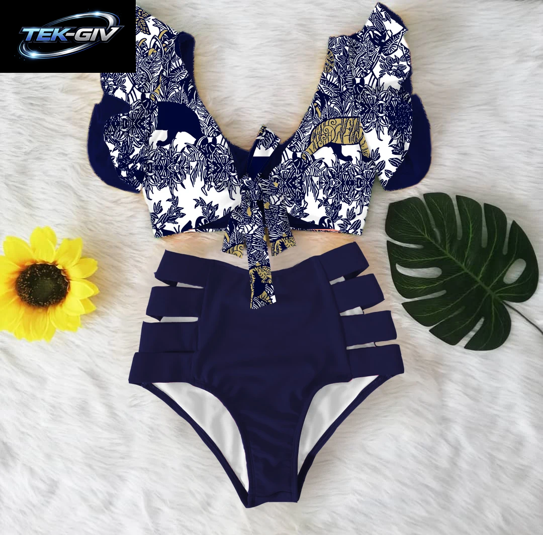 2026 High-Waist Bandage Bikini-Set Für Damen Mit Blumenmuster, Rüschen, Push-Up Und Riemchen – Brasilianischer Biquini Badeanzug