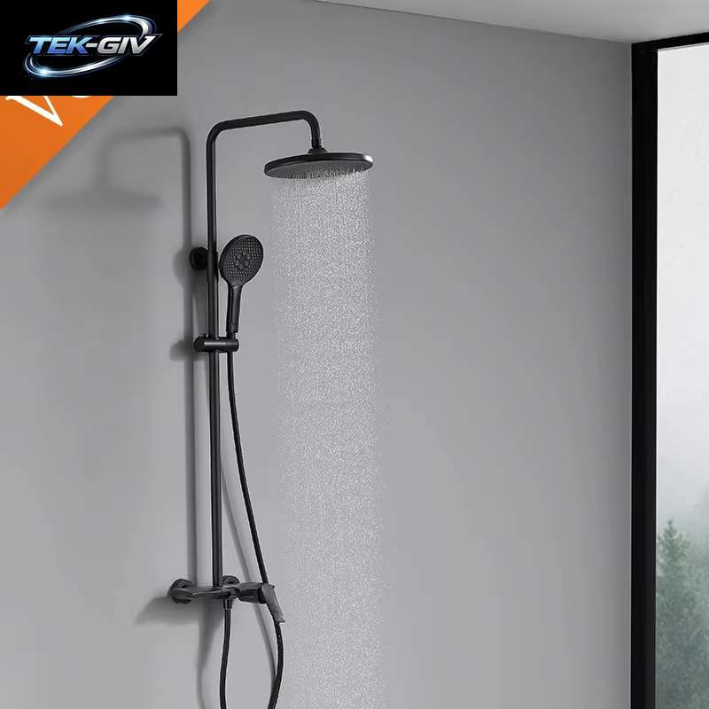 VGX Duschsystem Set Gold Badezimmer Duschkopf Set Luxus Duscharmatur Set 3-Wege Regendusche Mischbatterie Schwarz Grau Chrom