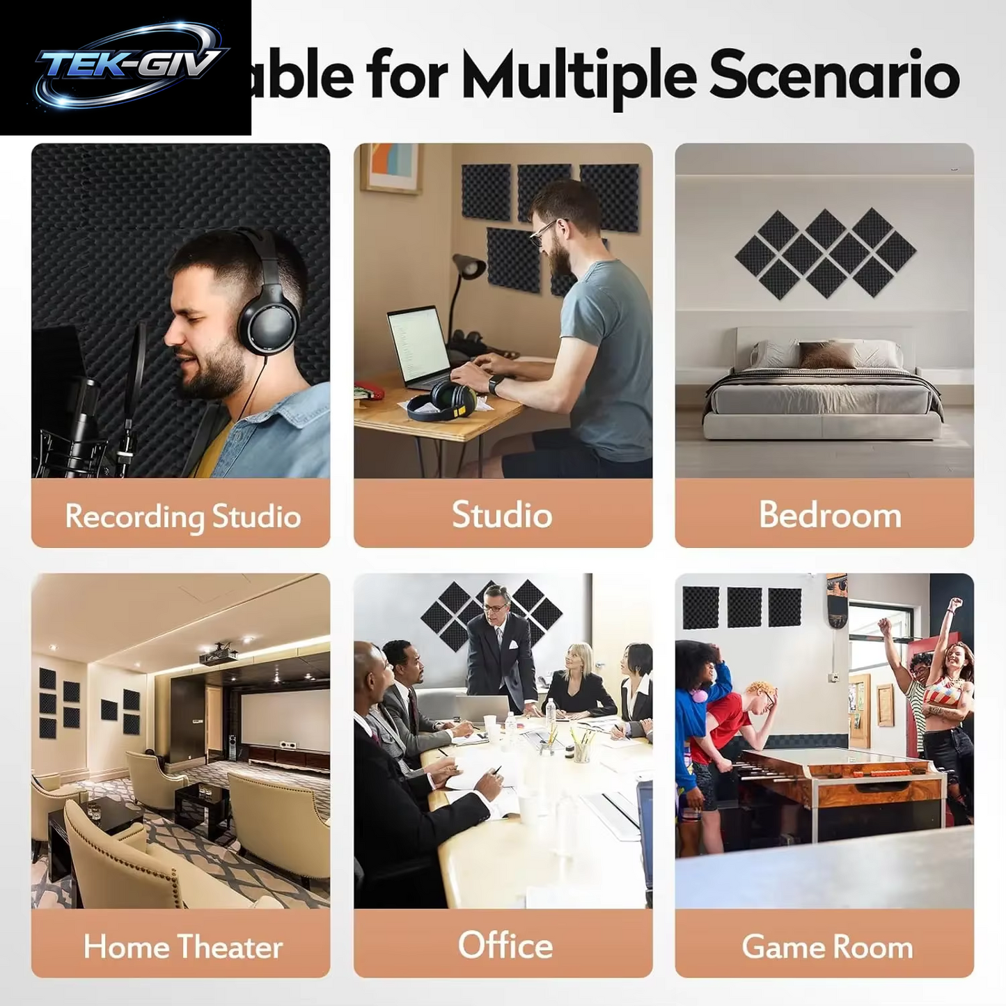12PCS Selbstklebende Schalldichte Wandpaneele Akustikschaumfliesen Rauschunterdrückung Home Studio Schlafzimmer Schalldämmungsstift