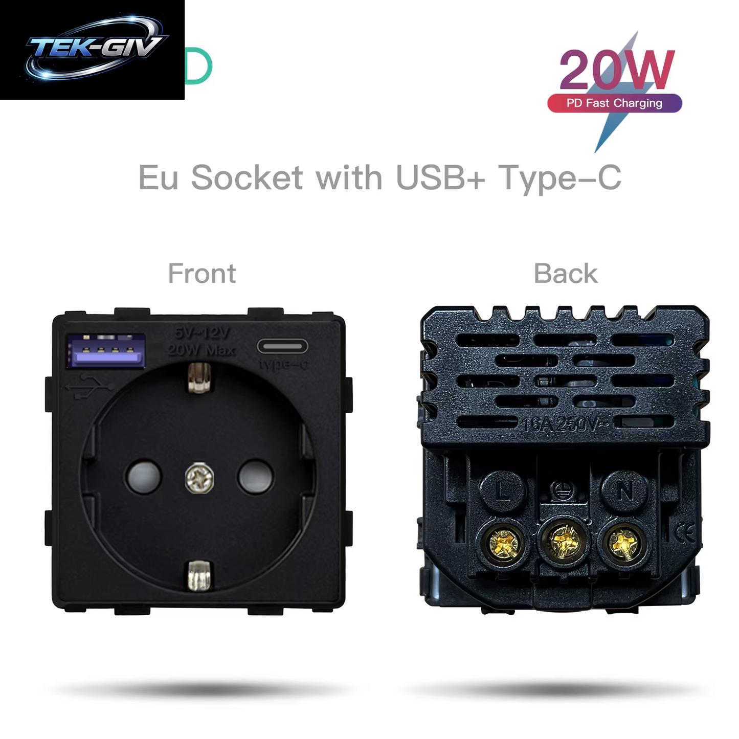 BSEED EU Standard Glas Steckdose Rahmen RJ45 PC CAT5 TV/ST HDMI Buchse Teile Steckdose Mit USB Typ-C Mechanische Taste Schalter
