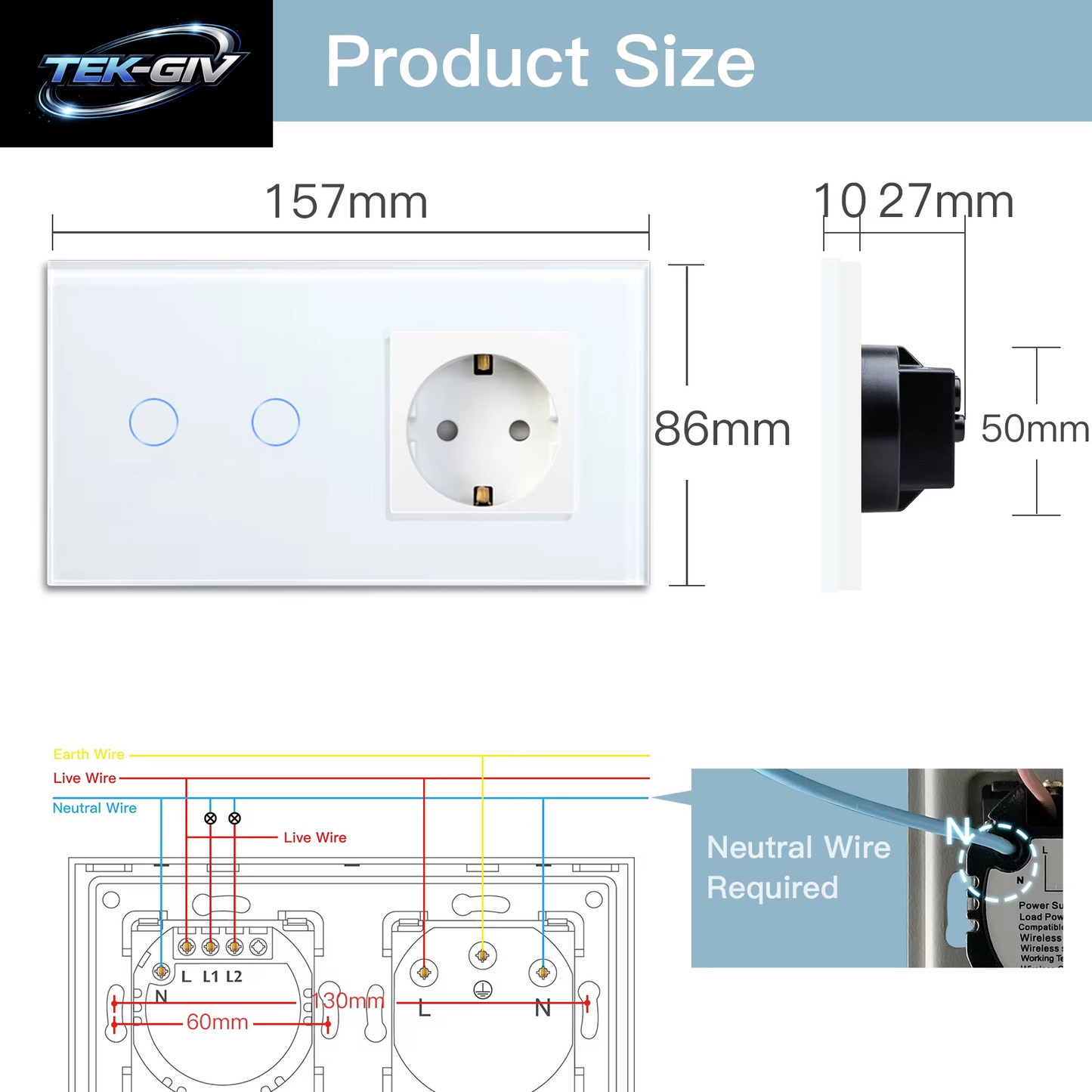 BSEED Wifi Touch Schalter Wand Licht Schalter Mit EU Buchse USB Typ-C Stecker Tuya Smart Leben Alexa Yandex App Steuerung Glas Panel