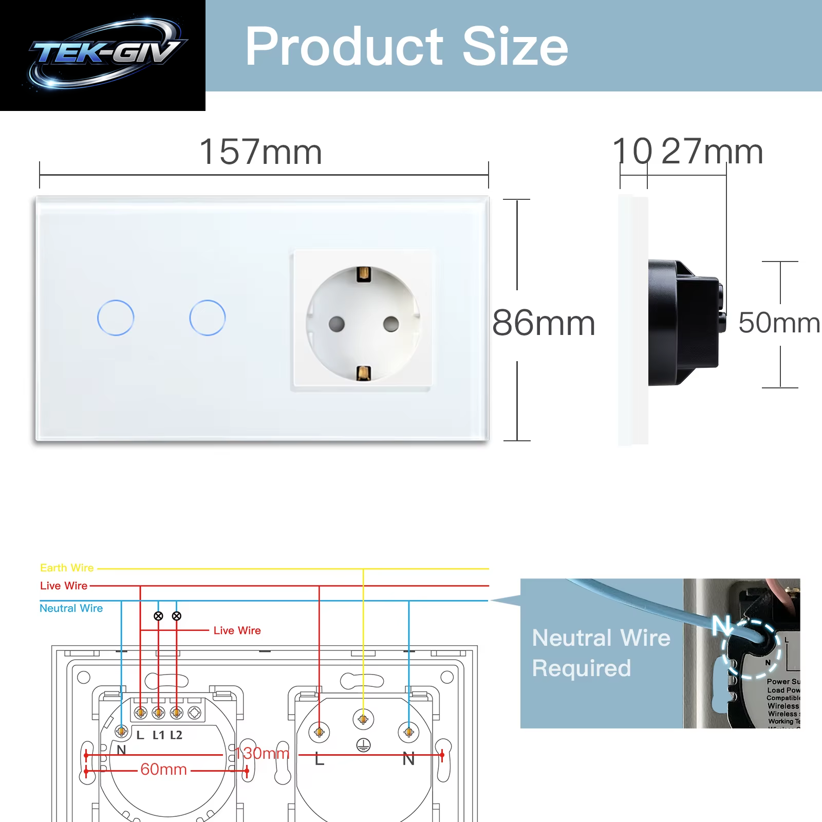 BSEED Wifi Touch Schalter Wand Licht Schalter Mit EU Buchse USB Typ-C Stecker Tuya Smart Leben Alexa Yandex App Steuerung Glas Panel
