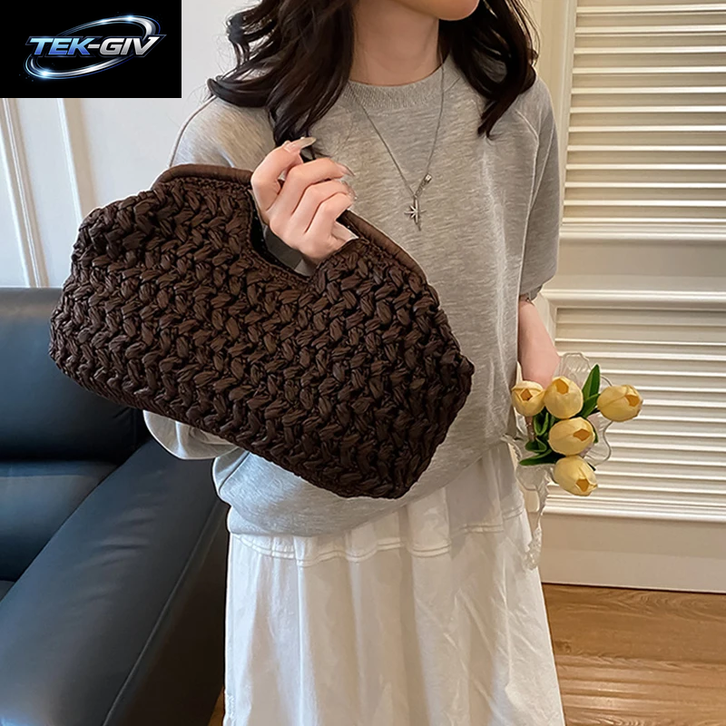 Neue Sommer-Strandtasche Für Damen, Clutch, Luxuriöse Designer-Strohtaschen, Tragetasche, Modische Gewebte Rattan-Handtasche, Reisetasche Für Damen