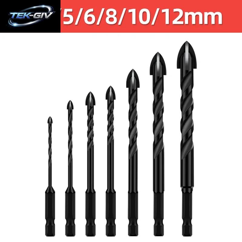 Kreuz-Sechskant-Fliesenbohrer Für Glas, Beton, Keramikfliesen, Lochöffner, Tunstenkarbid, Hartmetall-Bits-Set, Werkzeuge, 3, 4, 5, 6, 8, 10, 12 Mm