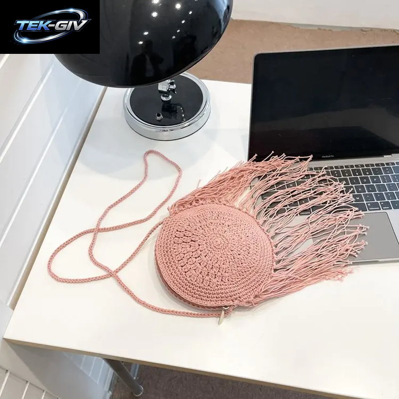 Yogodlns Mode Runde Hand-Gewebt Frau Schulter Tasche Sommer Reise Einkaufen Stroh Strand Taschen Quasten Weibliche Kleine Umhängetasche