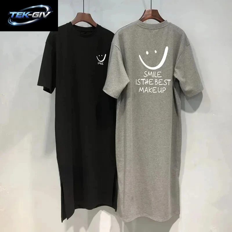 Frauen Sommer Neue Kurzarm T-Shirt Kleid Lose Mittlere Länge Über Knie Kleid