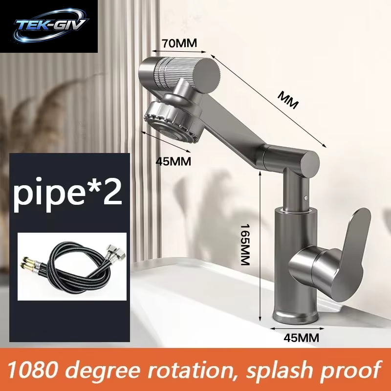 Küchenarmatur Küchenspüle Wasserhahn Edelstahl 1080° ° Rotierendes Wand-Wasserhahn-Waschbecken Für Kalt- Und Warmwasser Für Badezimmer Und Küche