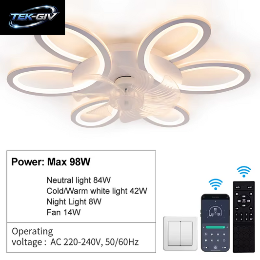 Led-Deckenventilator Mit Licht, 65,6 Cm, Geräuschlos, 6-Gang-App-Fernbedienung, Modernes Zuhause, Intelligente Ventilatorlampe, 3 Farben, Dimmbar, Kinderzimmer, Schlafzimmer