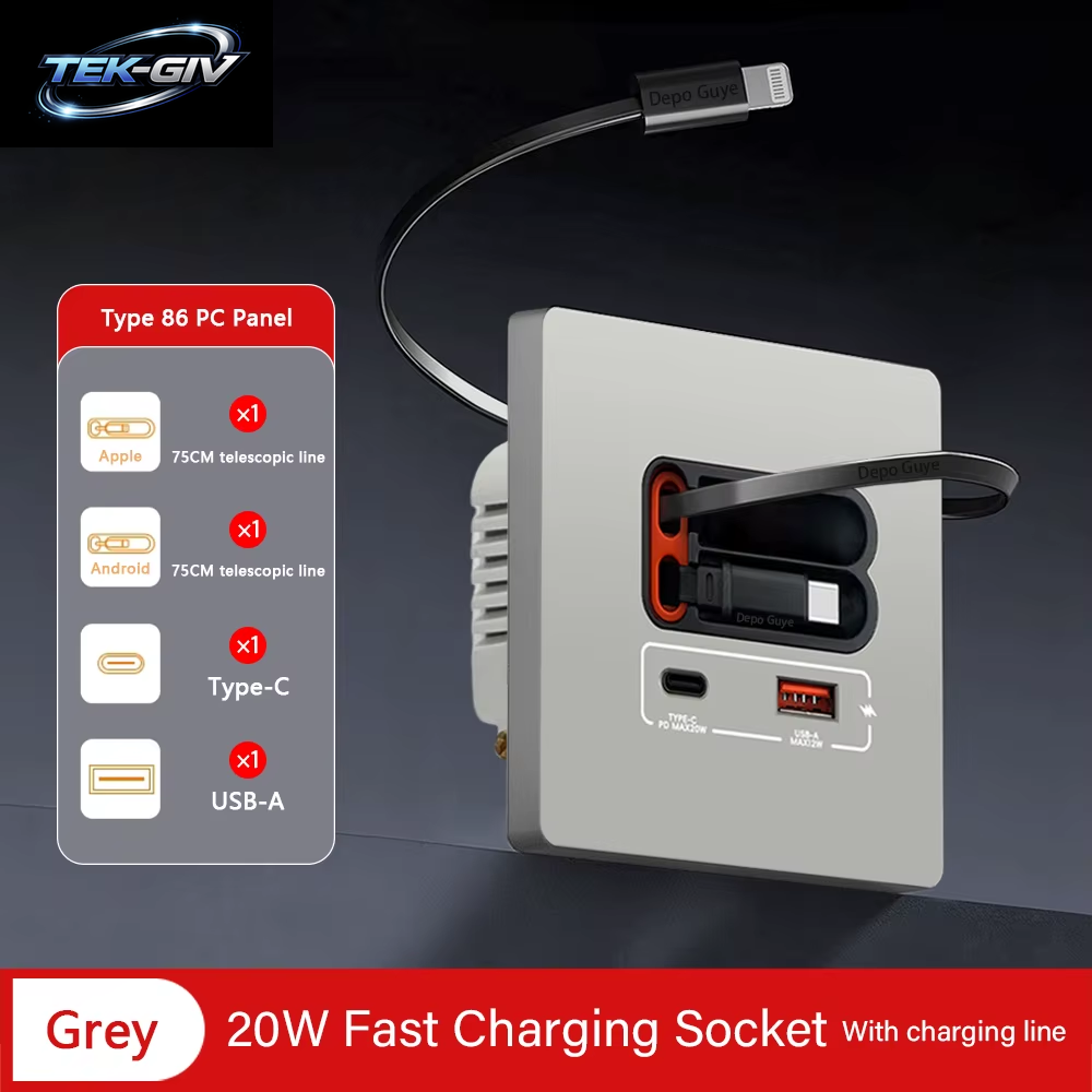 EU Universal 20W USB C Smart Steckdose Panel Mit Dual Typ-C Schnellladeanschlüssen Steckdose, Handy-Lade-Typ-C-Buchse