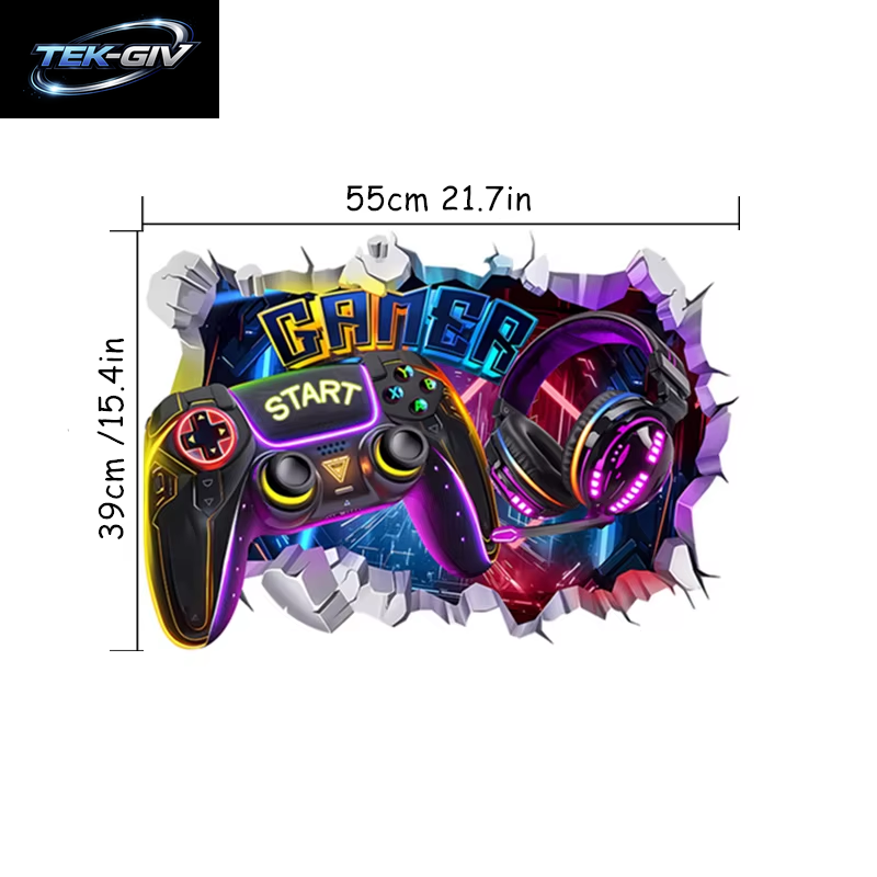 3D Broken Wall Hole Art Gamer Gamepad Vinyl Wandaufkleber Für Zuhause Kinderzimmer Junge Schlafzimmer Play Zone Dekoration Videospiel Poster