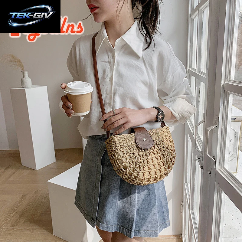 Yogodlns Sommer Stroh Tasche Für Frauen Mode Halbkreis Umhängetaschen Rattan Handgemachte Messenger Handtasche Reise Strand Taschen Tote