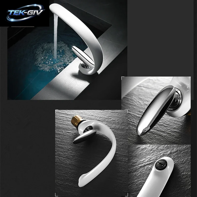 Kreative Waschbecken Wasserhahn Tippen Weiß Messing Waschbecken Armaturen Einzigen Handgriff Heißen Und Kalten Wasserfall Moderne Elegante Mischbatterie
