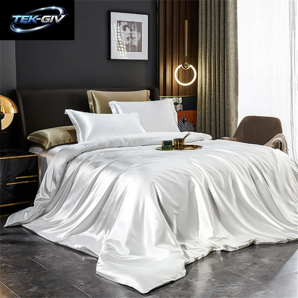 Bettwäsche-Set Aus Massiver Seide Mit Bettbezug, Bettlaken, Kissenbezüge, Luxuriöser Satin, Einzelbett, Doppelbett, Bettlaken, King-Size-Bett, Queen-Size-Bett