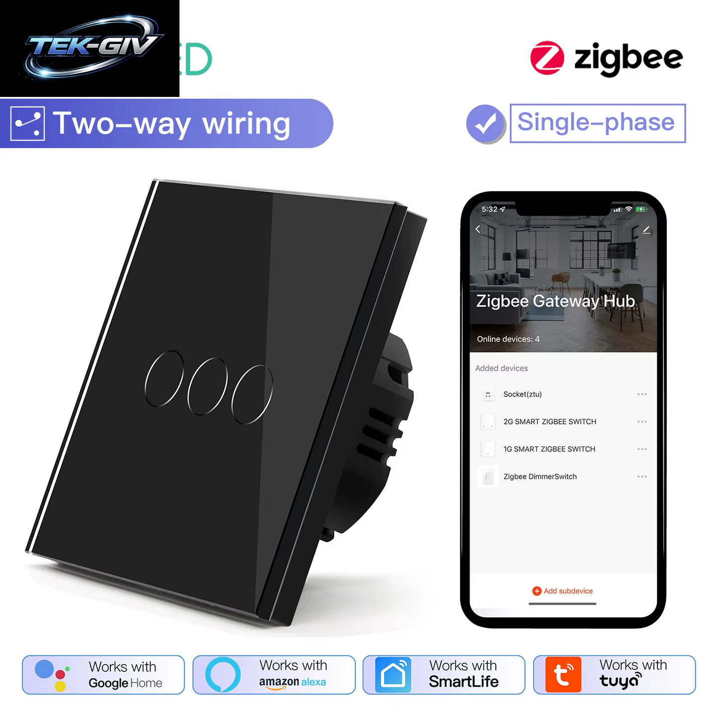 BSEED Zigbee Schalter 1/2/3Gang 2Way Verdrahtung Smart Touch Licht Schalter Wand Sensor Schalter Tuya APP Smart Leben Google Alexa