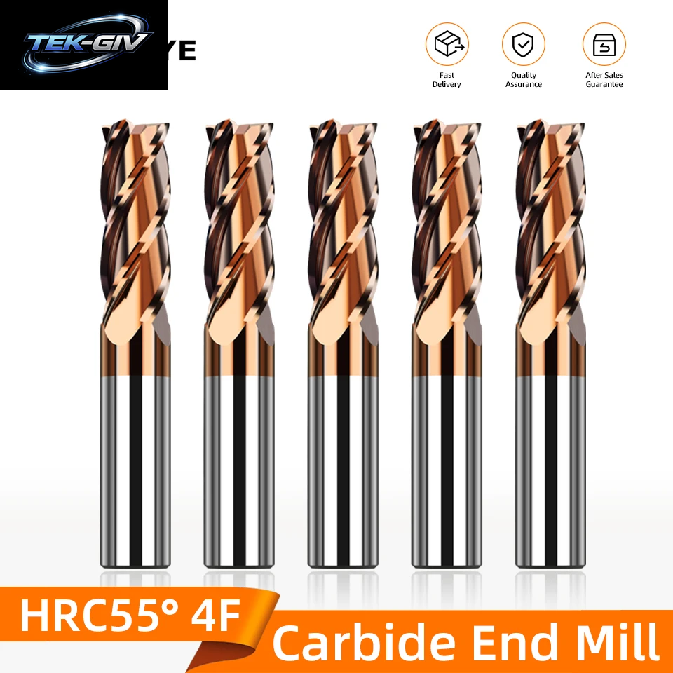 TOOLEYE HRC55 CNC Fräser Hartmetall-Schaftfräser 4 Flöten Maschine Cutter Werkzeuge Für Metall 3 5 6 8 Schaft Wolfram Stahl Schaftfräser