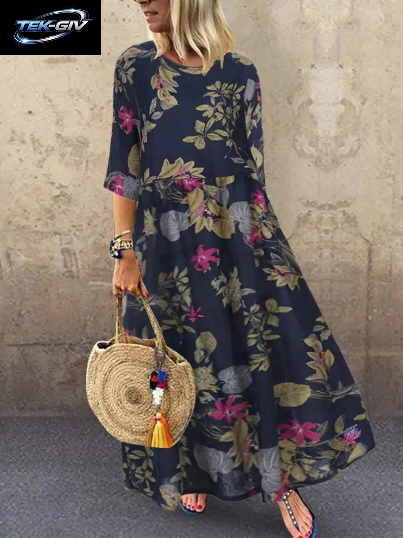 Damen Sommerkleid Mit Kurzen Ärmeln, ZANZEA Damenkleid Mit Blumenmuster, Bohemian-Stil, Elegant, Lässig, Übergroß, Lange Urlaubskleider
