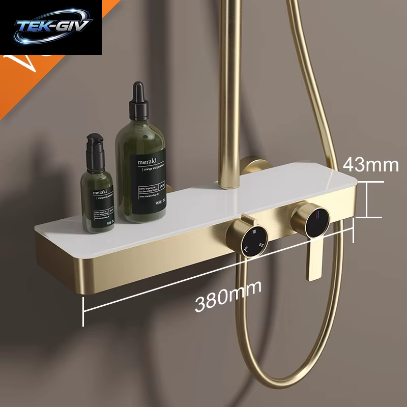 VGX Gold Duschsystem Set Badezimmer Duscharmatur Set 3-Wege Regenduschset Duschmischer Kran Mit Handbrause Set Grau