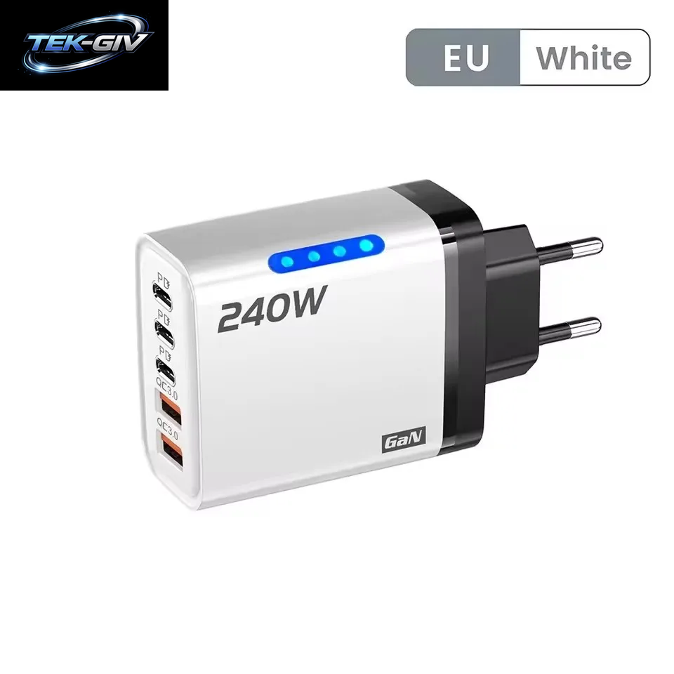 240W Gan-Schnellladegerät Mit Led-Licht 5-In-1 2Usb+3Type-C Multi-Port-Handy-Ladegerät Für Iphone 15-17 Serie Samsung Huawei Xiaomi 15