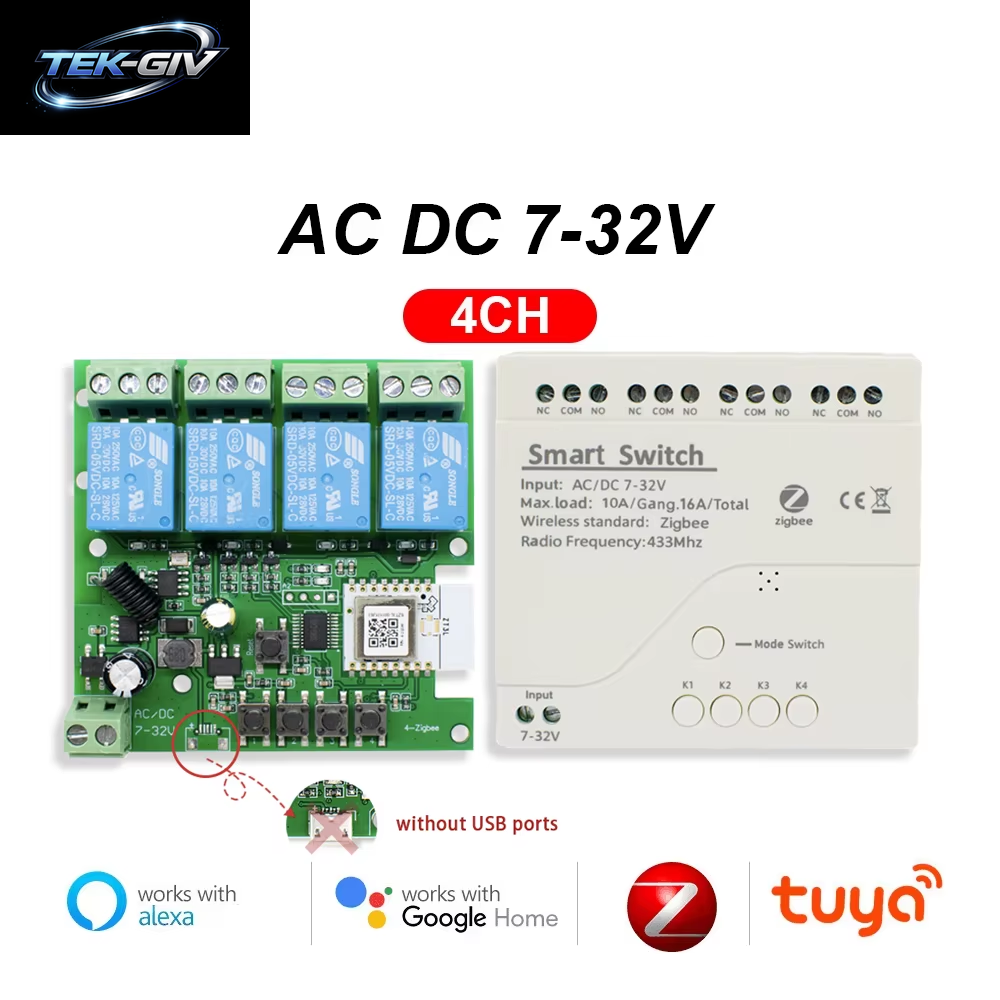 Zigbee Tuya Smart Relais Modul Auf off Controller 1/2/4CH DC 12V 24V 7-32V AC 220V Rf433Mhz Fernbedienung Licht Schalter Arbeit Mit Alexa,Zigbee-Hub Erforderlich