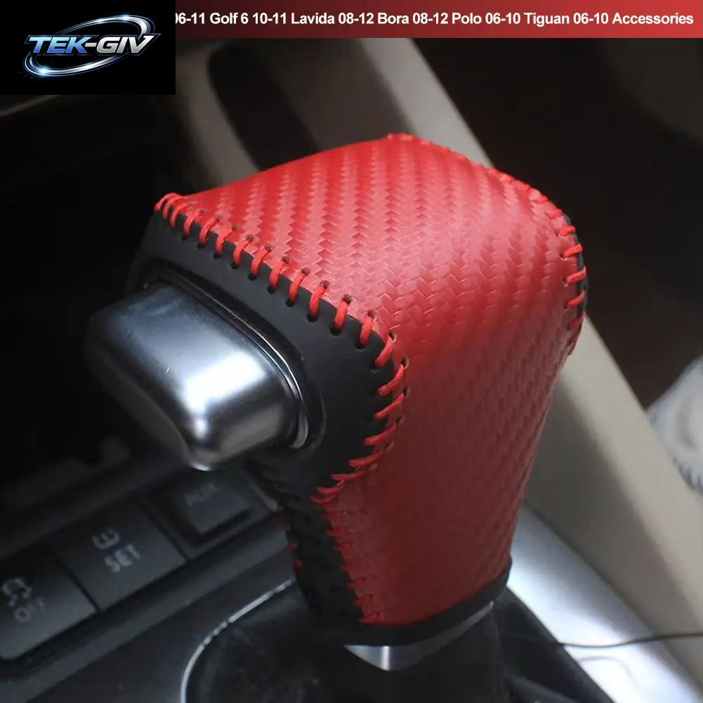 Schwarzes Leder-Auto-Schaltkragen-Abdeckung Für Volkswagen Golf 6, Passat Tiguan Touran, Automatisches Schaltknauf-Gehäuse