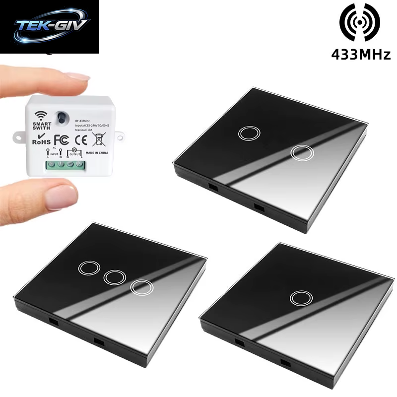 433 Mhz Intelligenter Lichtschalter Rf Wireless Touch Wandschalter Mit Fernbedienung Gehärtetes Glas Panel Schalter Für Zuhause LED LAMPE 220 V