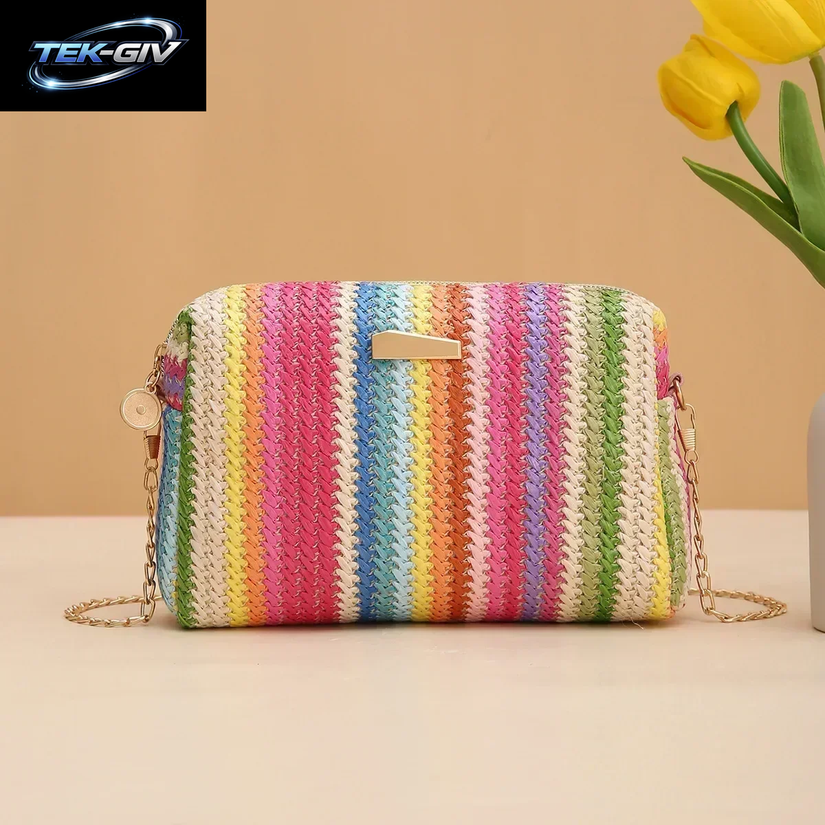Rattan Stricken Frauen Stroh Tasche Strand Sommer Kette Kleine Geldbörse Und Handtasche Weibliche Schulter Umhängetaschen Reise Design Flap Bag