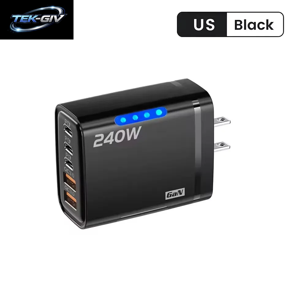 240W Gan-Schnellladegerät Mit Led-Licht 5-In-1 2Usb+3Type-C Multi-Port-Handy-Ladegerät Für Iphone 15-17 Serie Samsung Huawei Xiaomi 15