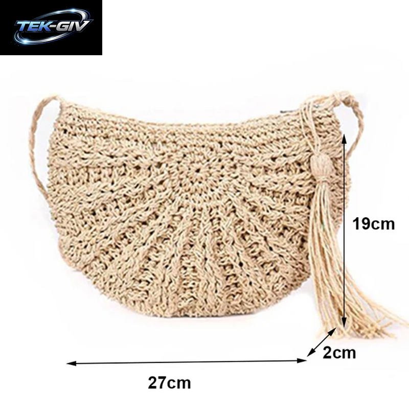 Yogodlns Sommer Stroh Tasche Für Frauen Mode Halbkreis Umhängetaschen Rattan Handgemachte Messenger Handtasche Reise Strand Taschen Tote