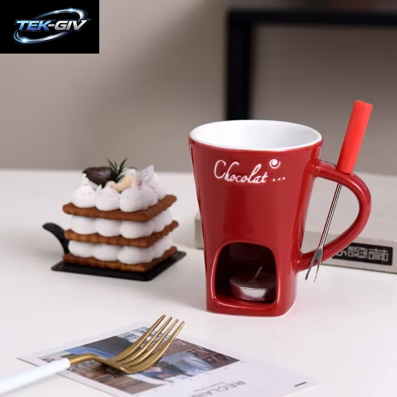 130ML Europäische Kerze Tasse Käse Schokolade Schmelzen Keramik Becher Heizung Lebensmittel Keramik Becher Mit Gabel Kreative Kaffee Becher Geschirr
